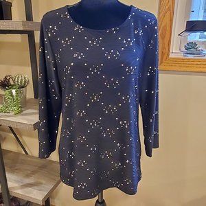 JM Collection Black Top with Silver Embellishments